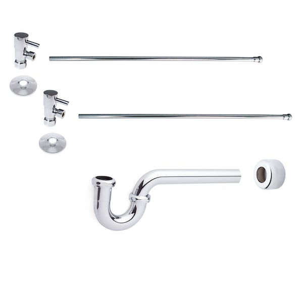 Westbrass Pedestal Sink Faucet Supply Kit with 1/4-Turn Lever Handles and P-Trap, Polished Chrome D1838QRL-26 - main